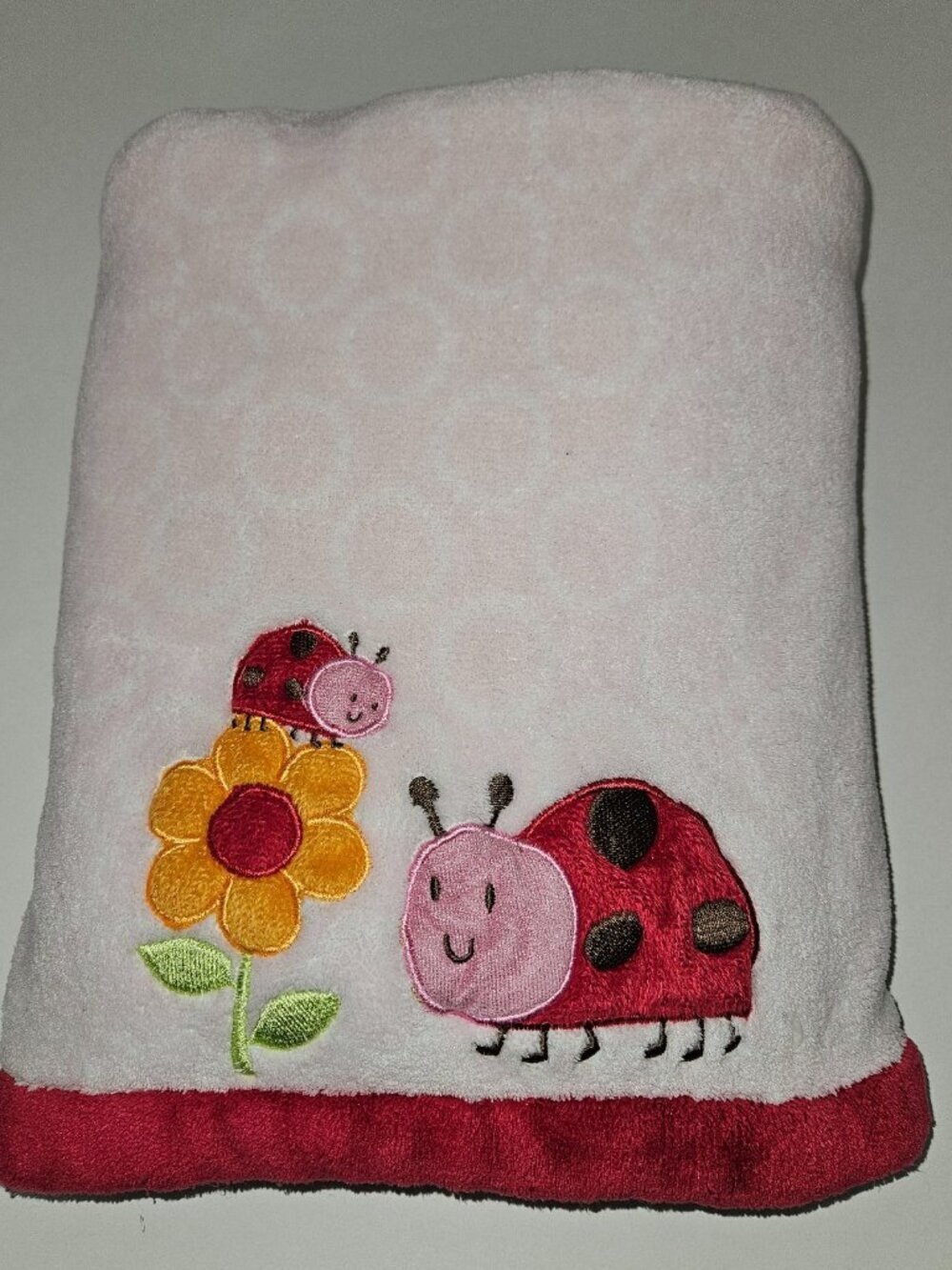 Carter's Pink Ladybug Orange Flower Fleece Baby Blanket Kids Line White Circles